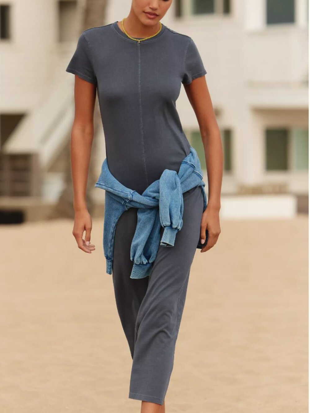 NWT L*Space Sloane Midi T-Shirt Dress Slate Grey Black Medium M